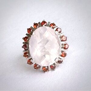 Natural 15 ct Not Enhanced Pink Rose Quartz 925 Sterling Silver Ring‎ Sz 7.5